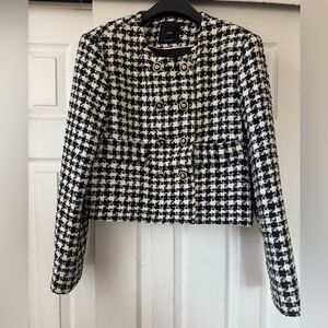 Mango Black and White Houndstooth Jacket
